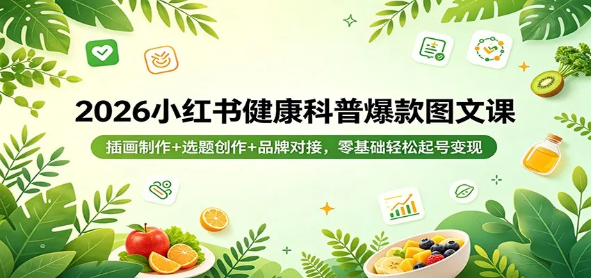 2026小红书健康科普爆款图文课：插画制作+选题创作+品牌对接，零基础轻松起号变现-33资源网