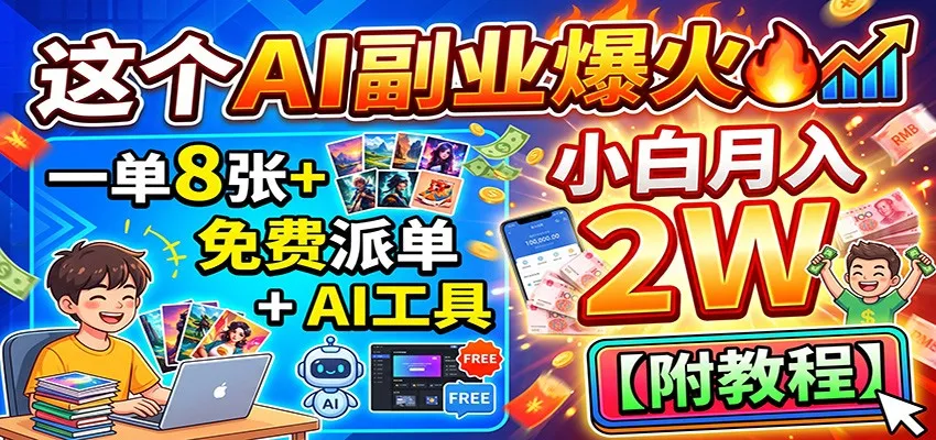 这个AI副业爆火!一单8张+,免费派单+AI工具,小白月入2W【附教程】-33资源网