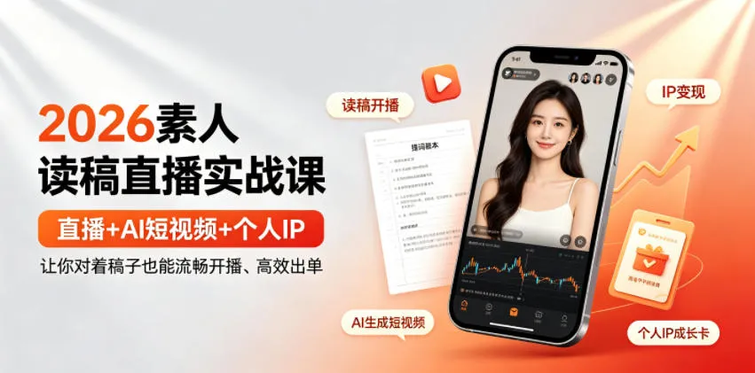 2026素人读稿直播实战课|直播+AI短视频+个人IP,让你对着稿子也能流畅开播、高效出单-33资源网