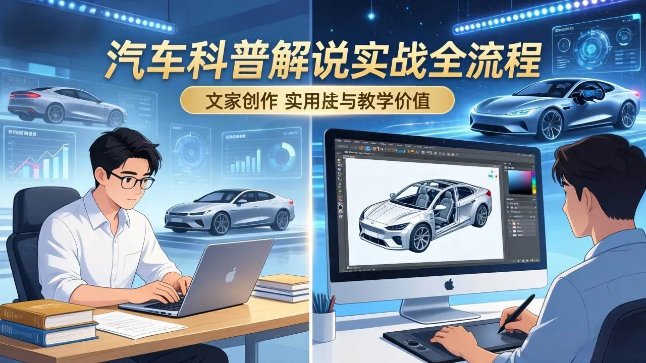 （17665期）抖音汽车科普解说实战：文案+动画+画面处理+去水印全流程，打造专业汽车科普视频-33资源网