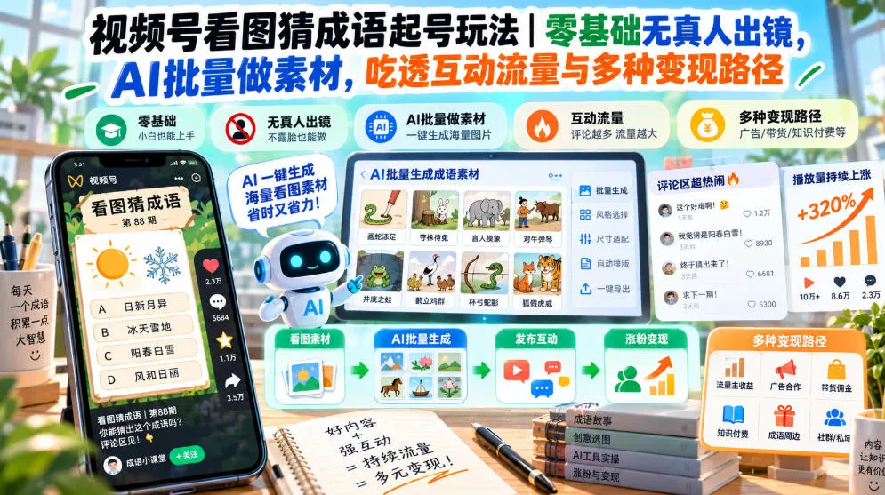 视频号看图猜成语起号玩法|零基础无真人出镜,AI批量做素材,吃透互动流量与多种变现路径-33资源网
