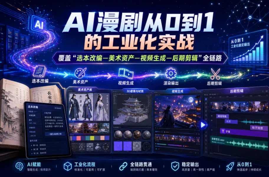 AI漫剧从0到1的工业化实战,覆盖“选本改编—美术资产—视频生成—后期剪辑”全链路(更新6月)-33资源网