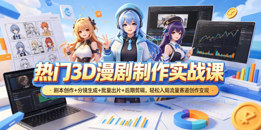 热门3D漫剧制作实战课，剧本创作+分镜生成+批量出片+后期剪辑，轻松入局流量赛道创作变现-33资源网