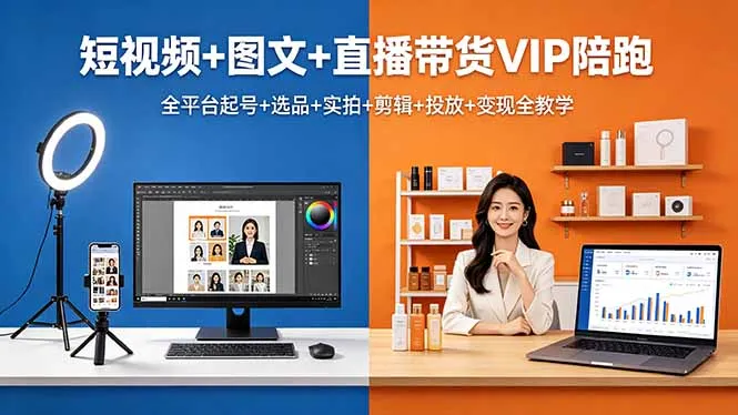 短视频+图文+直播带货VIP陪跑，全平台起号+选品+实拍+剪辑+投放+变现全教学-33资源网
