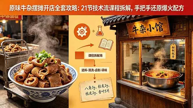 （18601期）原味牛杂摆摊开店全套攻略：21节技术流课程拆解，手把手还原爆火配方-33资源网