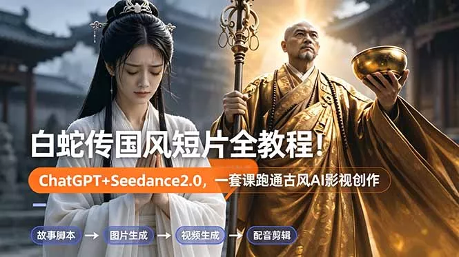 白蛇传-国风短片全教程！ChatGPT+Seedance2.0，一套课跑通古风AI影视创作-33资源网