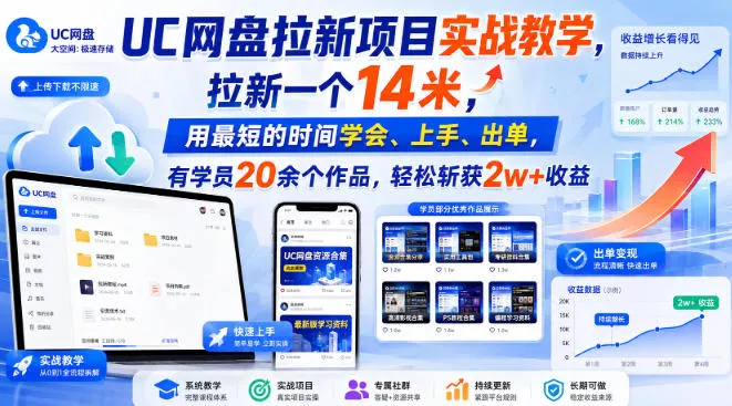 UC网盘拉新项目实战教学,拉新一个14米,用最短的时间学会、上手、出单,有学员20余个作品,轻松斩获2w+收益(更新1015)-33资源网