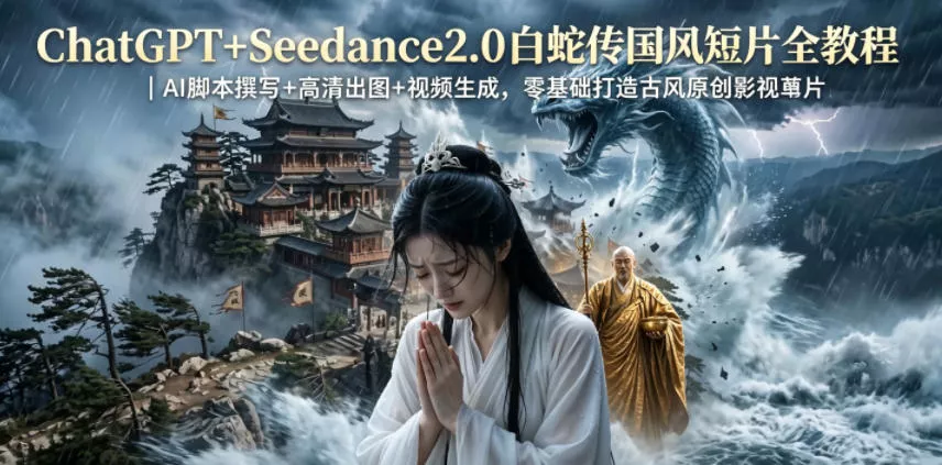 ChatGPT+Seedance2.0白蛇传国风短片全教程｜AI脚本撰写+高清出图+视频生成，零基础打造古风原创影视短片-33资源网