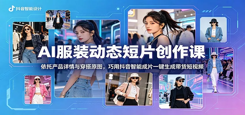 AI服装动态短片创作课：依托产品详情与穿搭原图，巧用抖音智能成片一键生成带货短视频-33资源网