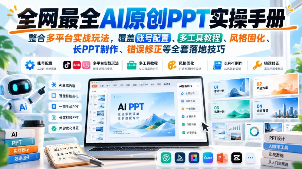 全网最全AI原创PPT实操手册,整合多平台实战玩法,覆盖账号配置、多工具教程、风格固化、长PPT制作、错误修正等全套落地技巧-33资源网