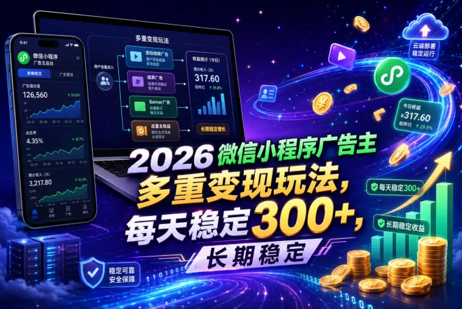 2026微信小程序广告主,多重变现玩法,每天稳定300+,长期稳定【揭秘】-33资源网