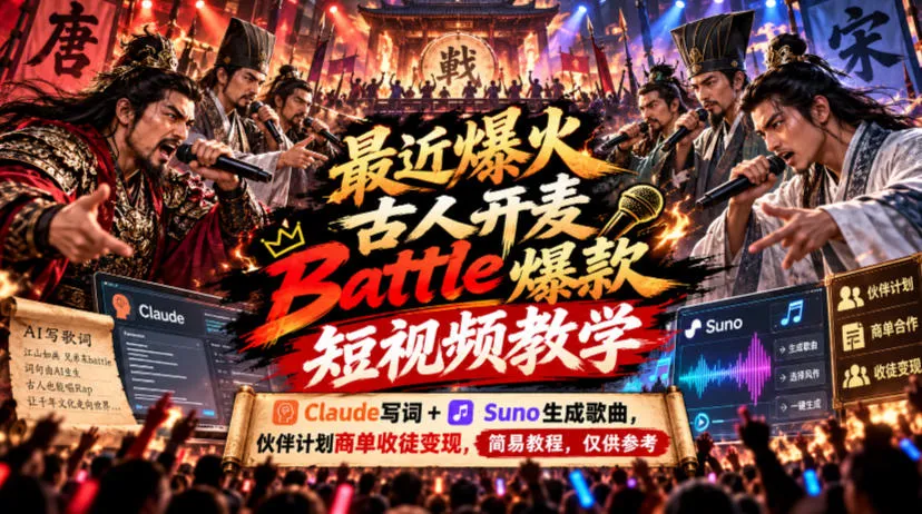 最近爆火古人开麦Battle爆款短视频教学,Claude写词+Suno生成歌曲,伙伴计划商单收徒变现,简易教程,仅供参考-33资源网