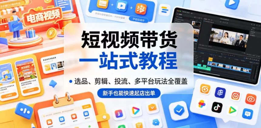 短视频带货一站式教程，选品、剪辑、投流、多平台玩法全覆盖，新手也能快速起店出单-33资源网
