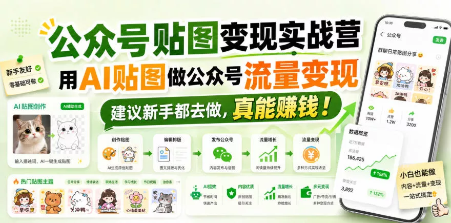 公众号贴图变现实战营，用AI贴图做公众号流量变现，建议新手都去做，真能賺钱！-33资源网