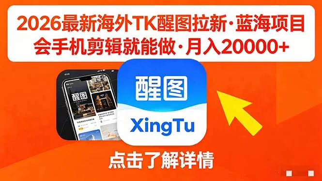 26年最新海外Tk醒图拉新，蓝海项目，会手机剪辑就可以做，月入20000＋-33资源网