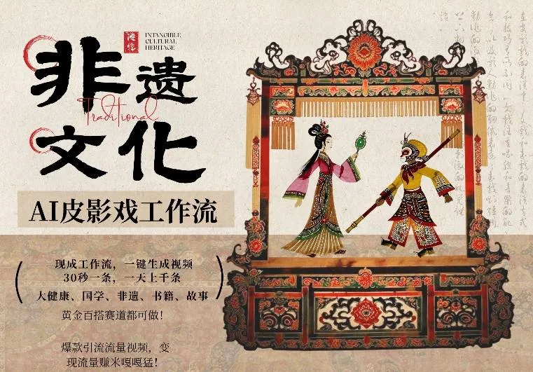 AI一键生成民俗文化非遗皮影戏视频，一刀不剪无需剪辑，30S一条，一天上百条，流量财富嘎嘎猛-33资源网