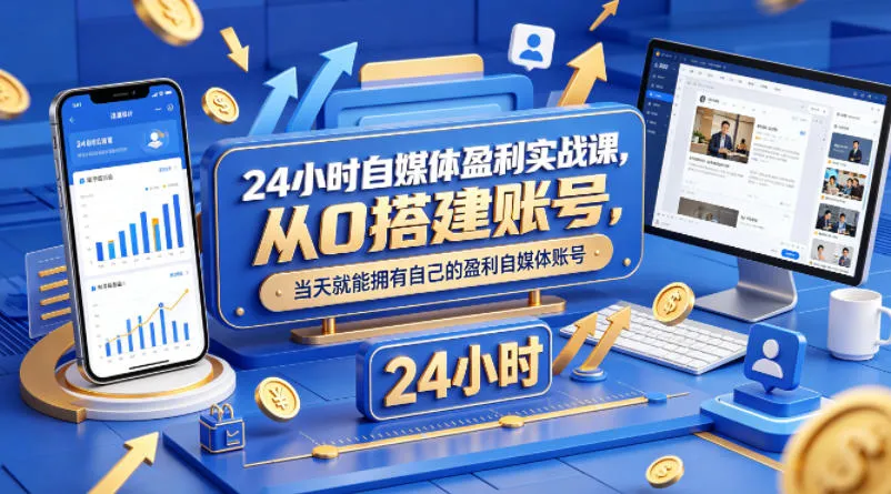 24小时自媒体盈利实战课，从0搭建账号，当天就能拥有自己的盈利自媒体账号-33资源网
