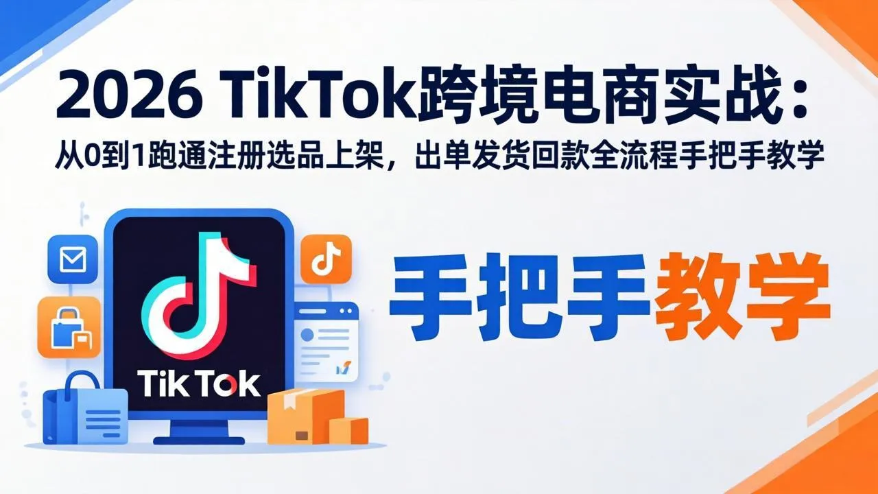 2026TikTok跨境电商实战：从0到1跑通注册选品上架，出单发货回款全流程手把手教学-33资源网