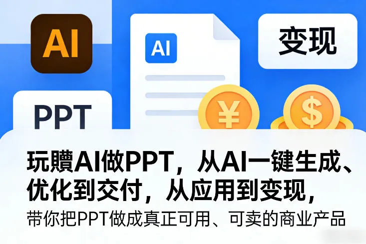 玩賺AI做PPT，从AI一键生成、优化到交付，从应用到变现，带你把PPT做成真正可用、可卖的商业产品-33资源网