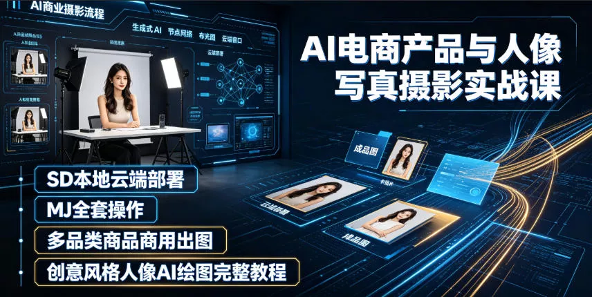 AI电商产品与人像写真摄影实战课|SD本地云端部署、MJ全套操作、多品类商品商用出图、创意风格人像AI绘图完整教程-33资源网