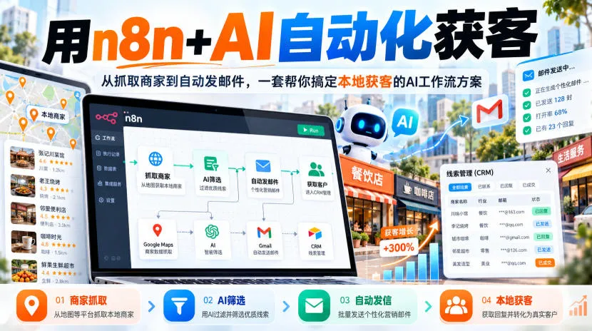 【无水印】用n8n+AI自动化获客,从抓取商家到自动发邮件,一套帮你搞定本地获客的AI工作流方案【原创双语字幕】-33资源网