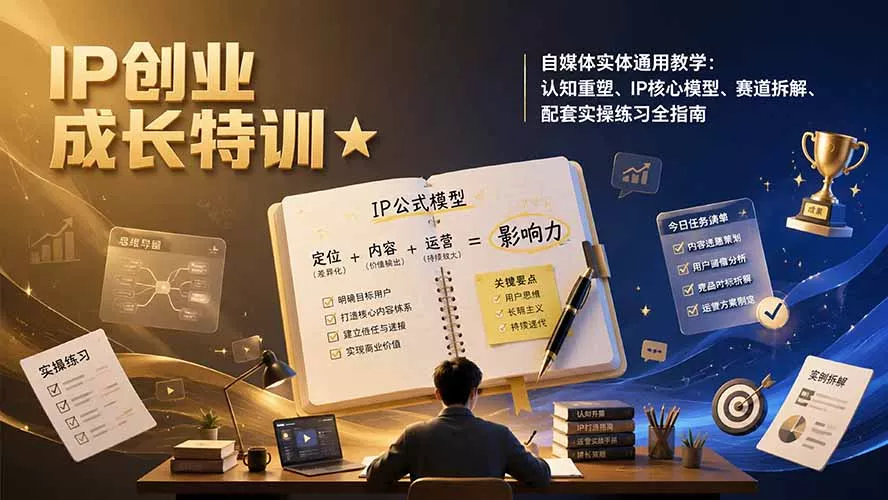 IP创业成长特训★自媒体实体通用教学：认知重塑、IP核心模型、赛道拆解、配套实操练习全指南-33资源网