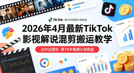 26年4月最新TikTok影视解说混剪搬运教学，过中过原创，撸TK中视频计划收益-33资源网