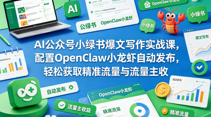 AI公众号小绿书爆文写作实战课，配置OpenClaw小龙虾自动发布，轻松获取精准流量与流量主收益-33资源网
