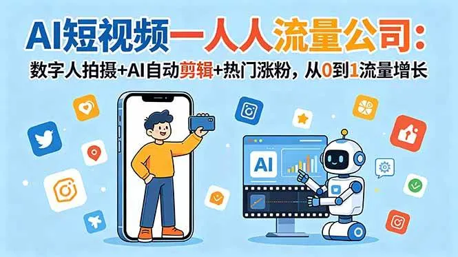 (18864期)AI短视频一人流量公司:数字人拍摄+AI自动剪辑+热门涨粉,从0到1流量增长-33资源网