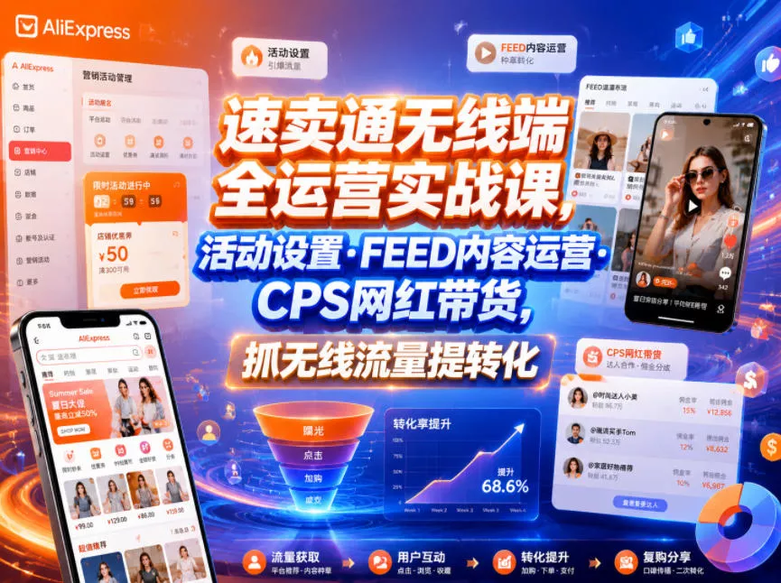 速卖通无线端全运营实战课,活动设置・FEED内容运营・CPS网红带货,抓无线流量提转化-33资源网