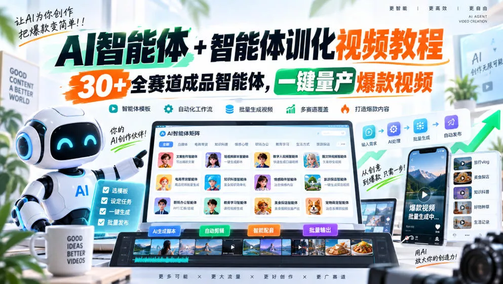 AI智能体+智能体训化视频教程,30+全赛道成品智能体,一键量产爆款视频-33资源网