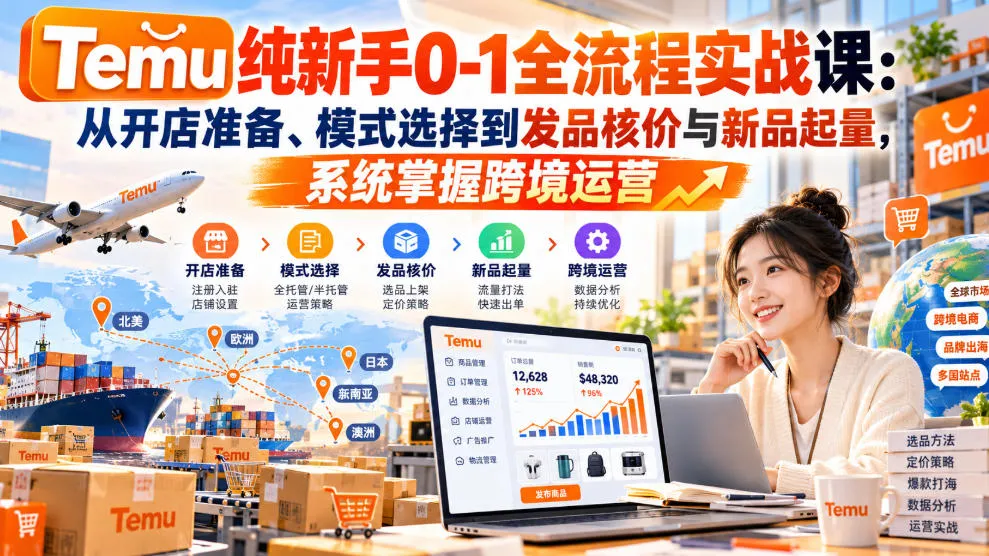 【无水印】Temu纯新手0-1全流程实战课:从开店准备、模式选择到发品核价与新品起量,系统掌握跨境运营-33资源网