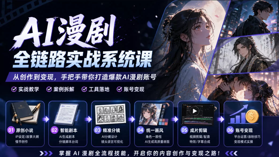 AI漫剧全链路实战系统课|原创小说、智能剧本、精准分镜、统一画风、成片剪辑、账号变现实操教学(更新1018)-33资源网