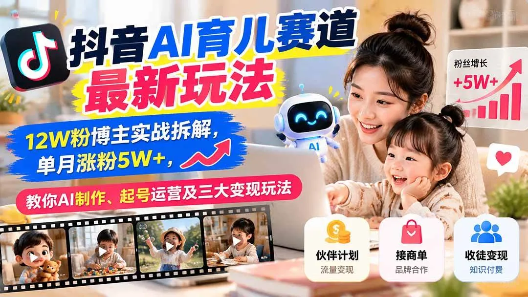 (21082期)抖音AI育儿赛道最新玩法:12W粉博主实战拆解,单月涨粉5W+,教你AI制作、起号运营及三大变现玩法 (21082期)抖音AI育儿赛道最新玩法:12W粉博主实战拆解,单月涨粉5W+,教你AI制作、起号运营及三大变现玩法