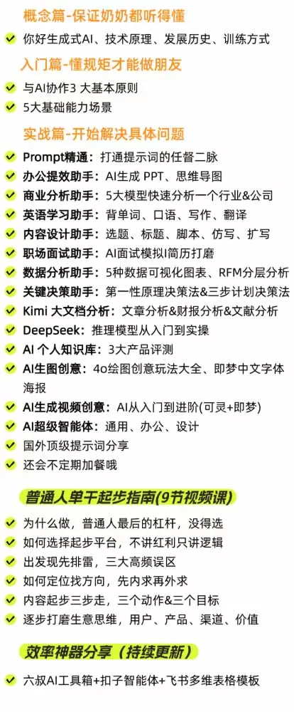 AI私教实战课-更新8月:从提示词、智能体到内容生产与流量获客,系统打造AI时代超级个体核心能力-33资源网