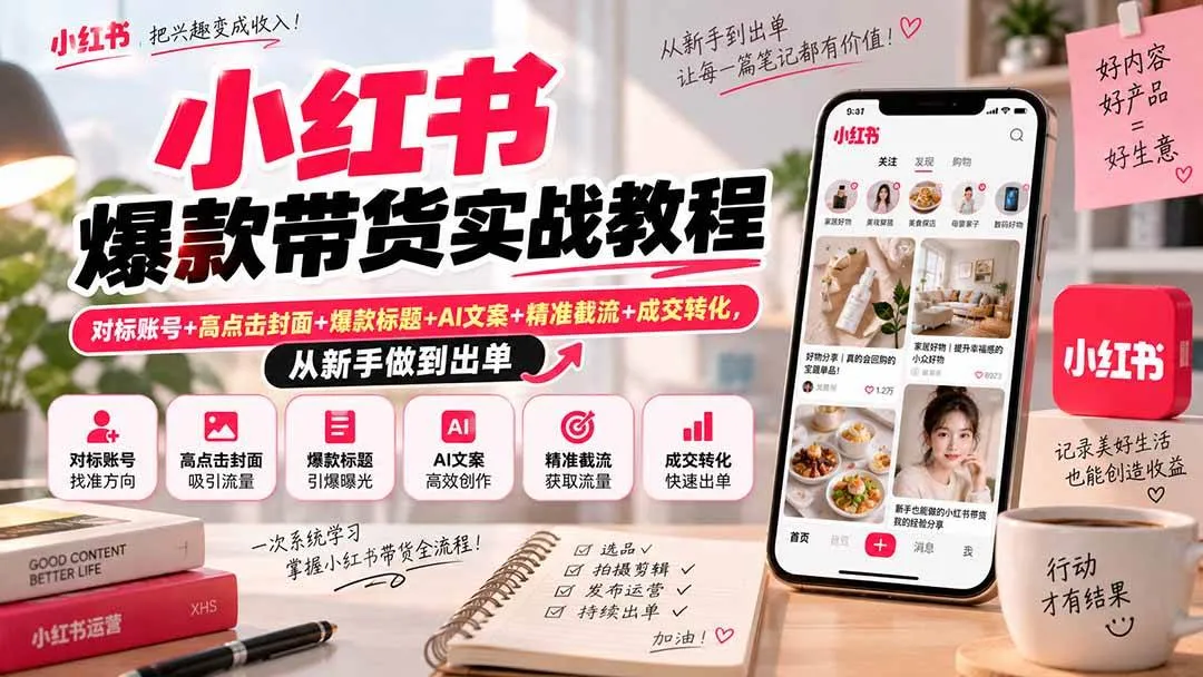 (20473期)小红书爆款带货实战教程|对标账号+高点击封面+爆款标题+AI文案+精准截流+成交转化,从新手做到出单-33资源网