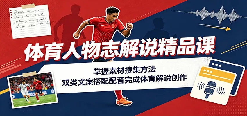 体育人物志解说精品课:掌握素材搜集方法,双类文案搭配配音完成体育解说创作-33资源网