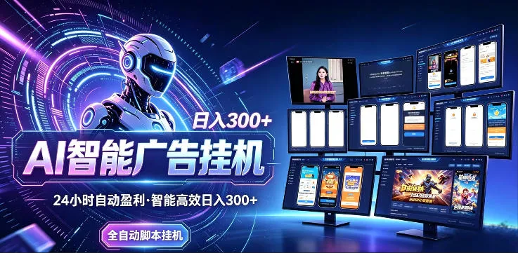 AI智能广告挂G项目，无需人工，单机稳定日入200+，可矩阵放大，24小时不间断刷广告賺收益【揭秘】-33资源网