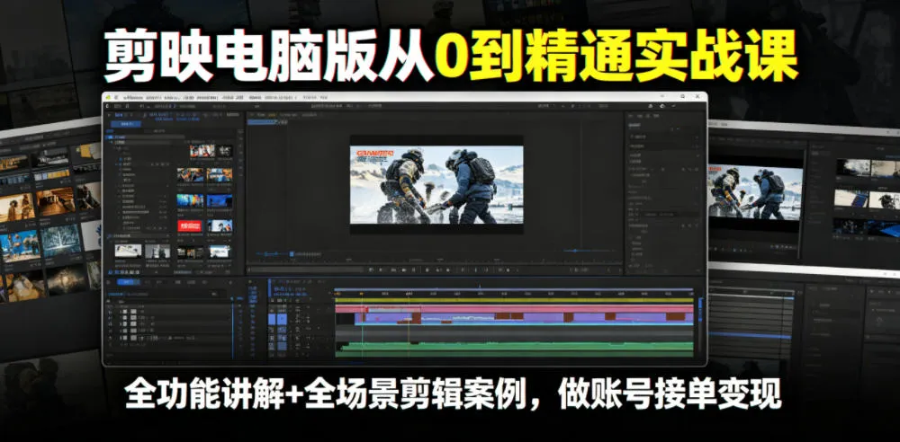 剪映电脑版从0到精通实战课,全功能讲解+全场景剪辑案例,做账号接单变现-33资源网