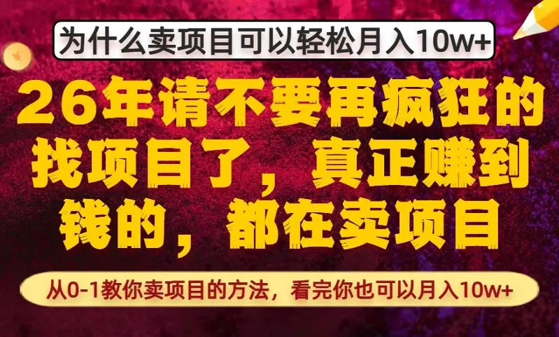 为什么真正賺到钱的都在卖项目，从0-1教你卖项目的方法，看完你也可以月入10w+【揭秘】-33资源网