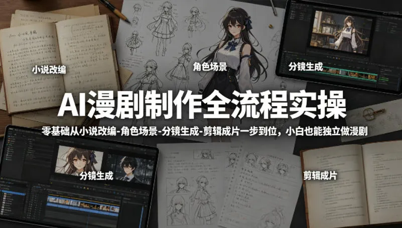 AI漫剧制作全流程实操，零基础从小说改编-角色场景-分镜生成-剪辑成片一步到位，小白也能独立做漫剧-33资源网