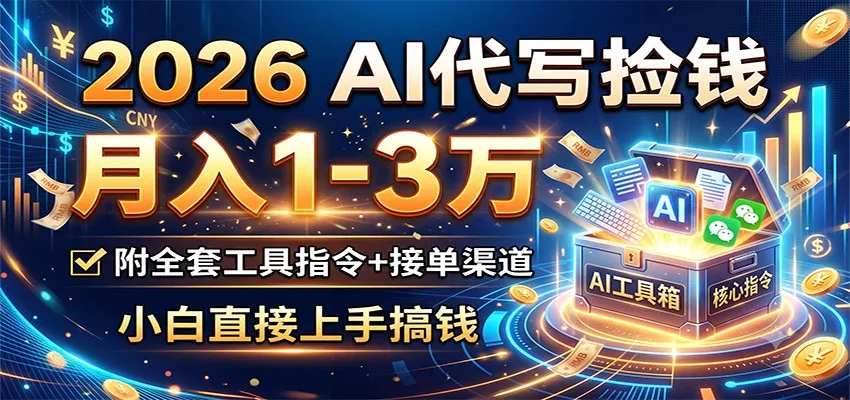 2026 AI代写捡钱，月入1-3万，附全套工具指令+接单渠道，小白直接上手搞钱-33资源网