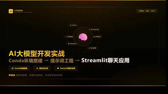 （17723期）AI大模型开发实战：Conda环境搭建→提示词工程→Streamlit聊天应用，零基础到项目落地-33资源网