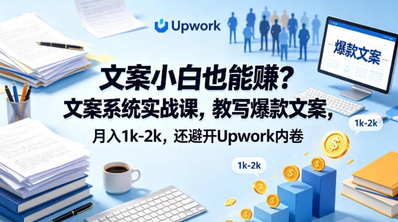 文案小白也能賺？文案系统实战课，教写爆款文案，月入1k-2k，还避开Upwork内卷【原创双语字幕】-33资源网