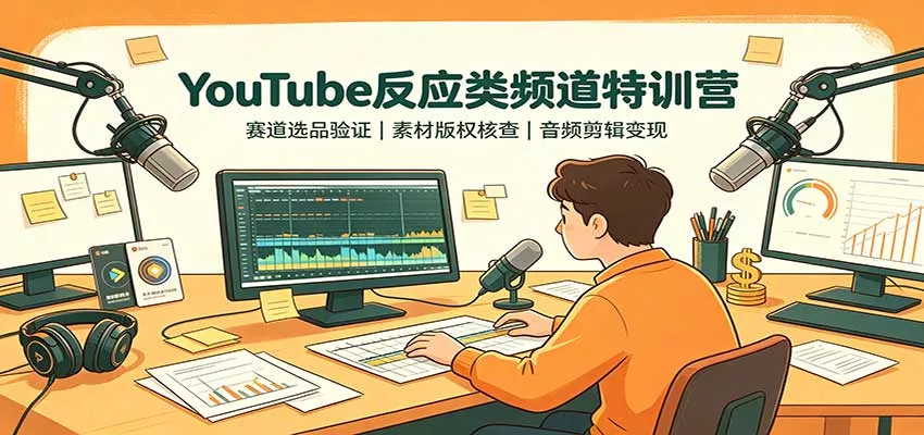 YouTube反应类频道特训营：赛道选品验证，素材版权核查，音频剪辑变现-33资源网