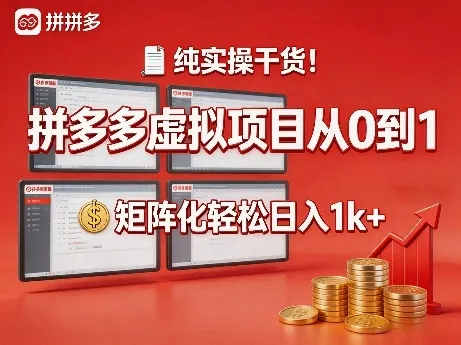纯实操干货！拼多多虚拟项目从0到1，矩阵化轻松日入1k+【揭秘】-33资源网