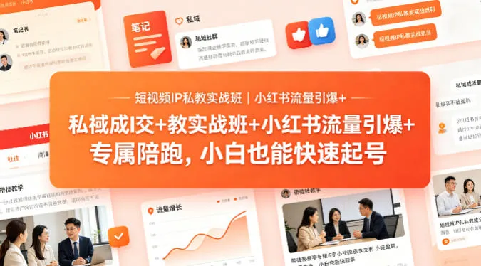 短视频IP私教实战班｜小红书流量引爆+私域成交+带徒盈利，专属陪跑，小白也能快速起号-33资源网