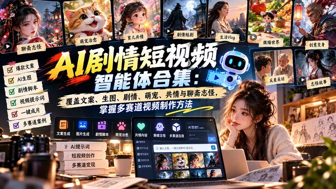 【无水印】AI剧情短视频智能体合集：覆盖文案、生图、剧情、萌宠、共情与聊斋志怪，掌握多赛道视频制作方法-33资源网