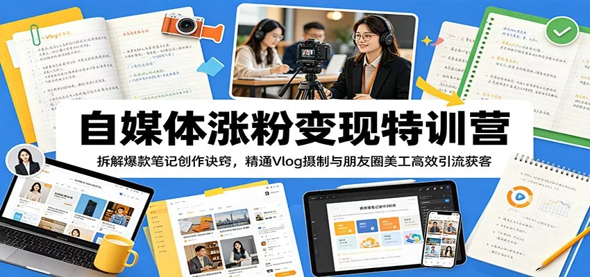 自媒体涨粉变现特训营：拆解爆款笔记创作诀窍，精通Vlog摄制与朋友圈美工高效引流获客-33资源网
