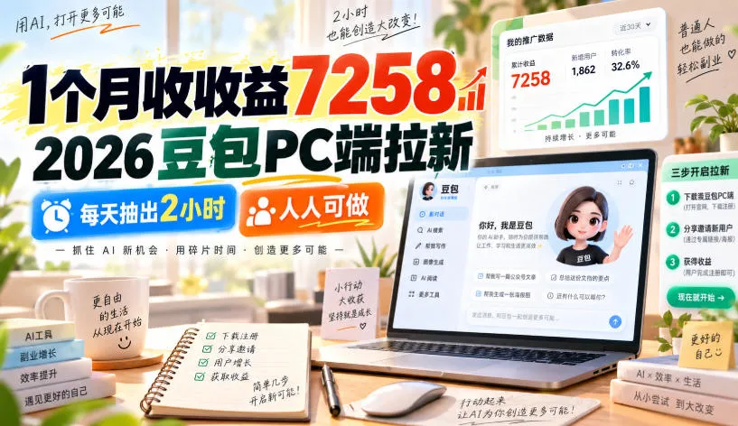 1个月收收益7258,2026豆包PC端拉新,每天抽出2小时,人人可做-33资源网